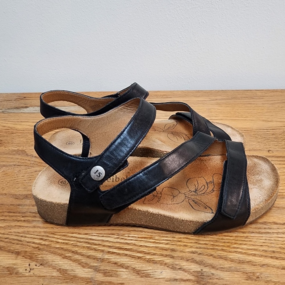 Josef Seibel Tonga Women's Sandals Size 40 Black Leather Comfort Shoes Strappy